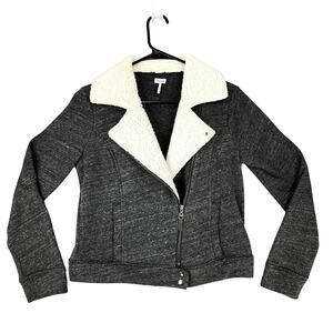 Splendid S Moto Sweater Jacket Women‎ Heathered Gray Full Zip Sherpa Collar USA